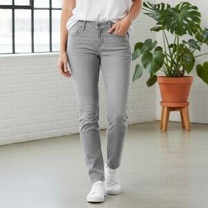 LOFT Women's Curvy Straight Jeans Light Gray Denim Mid-Rise Slim Fit - Size 25/0